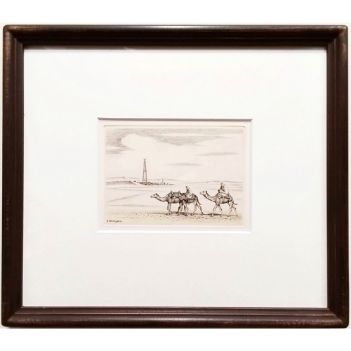 長谷川潔　砂漠の中のデリック（油田櫓）