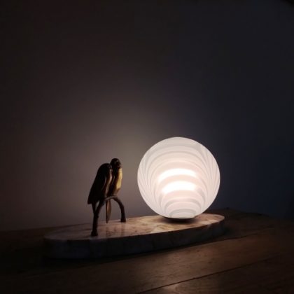 アール・デコ 鳥飾りテーブルランプ